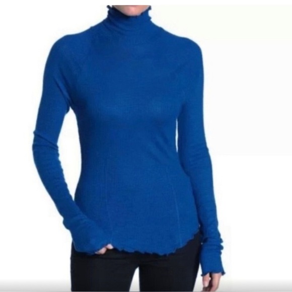 Intimately Free People Royal Blue Mock Neck Waffle Knit size XS - Picture 1 of 9